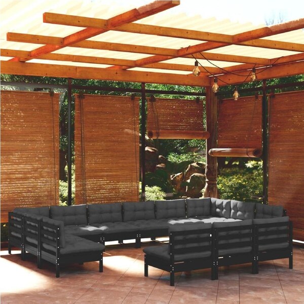13 Piece Garden Lounge Set with Cushions Black Solid Pinewood vidaXL