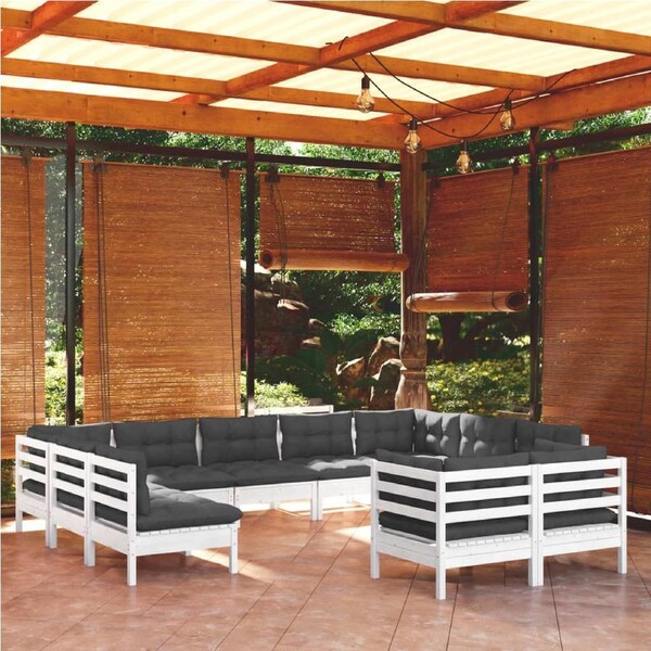 11 Piece Garden Lounge Set with Cushions White Solid Pinewood vidaXL