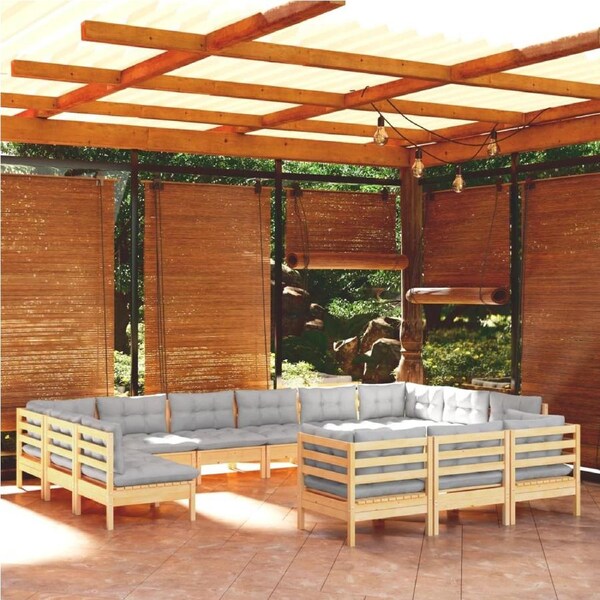 13 Piece Garden Lounge Set with Grey Cushions Pinewood vidaXL