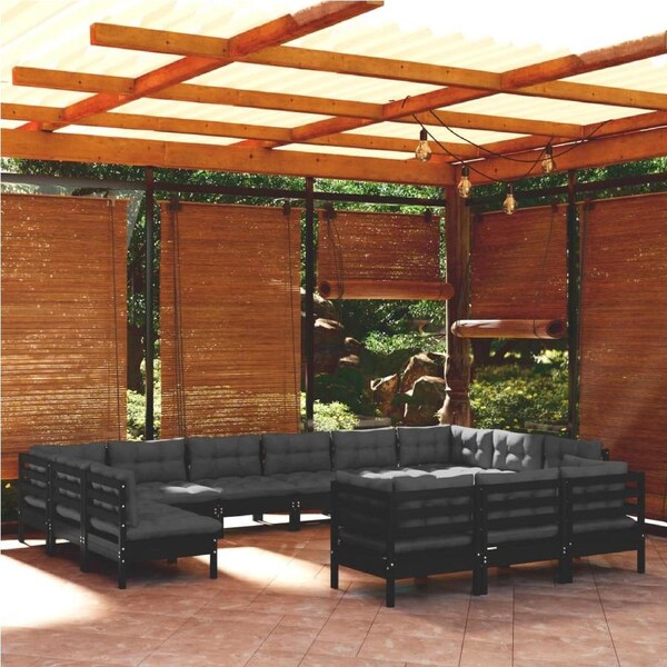 13 Piece Garden Lounge Set with Cushions Black Pinewood vidaXL