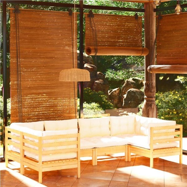 6 Piece Garden Lounge Set with Cream Cushions Pinewood vidaXL