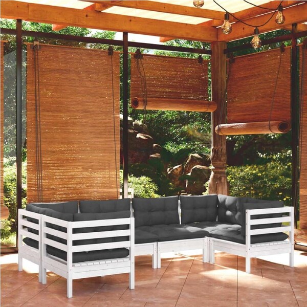 6 Piece Garden Lounge Set with Cushions White Pinewood vidaXL