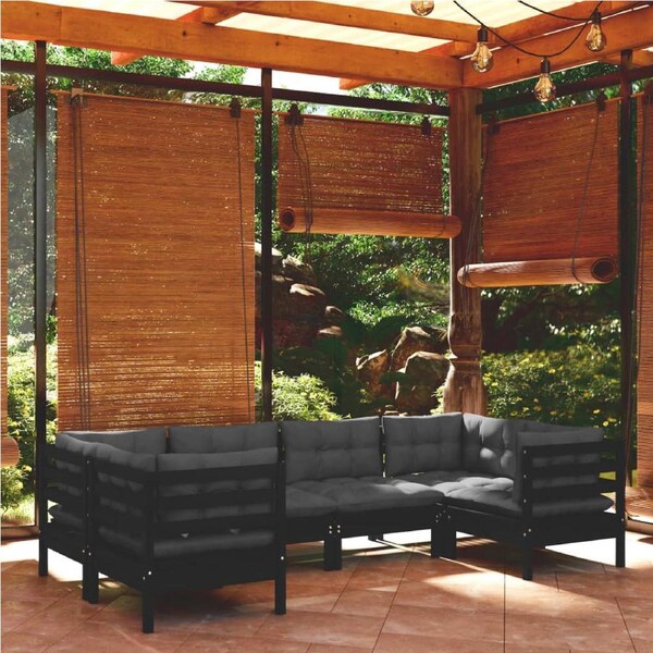 6 Piece Garden Lounge Set with Cushions Black Pinewood vidaXL