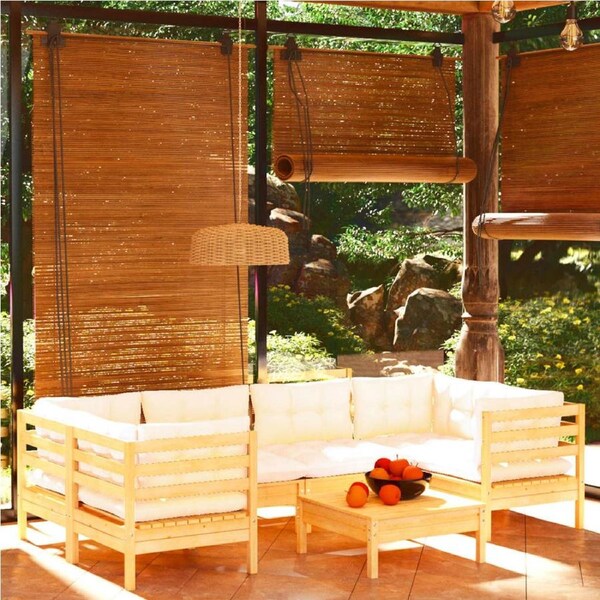 7 Piece Garden Lounge Set with Cream Cushions Pinewood vidaXL