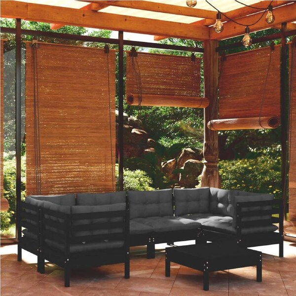 7 Piece Garden Lounge Set with Cushions Black Pinewood vidaXL