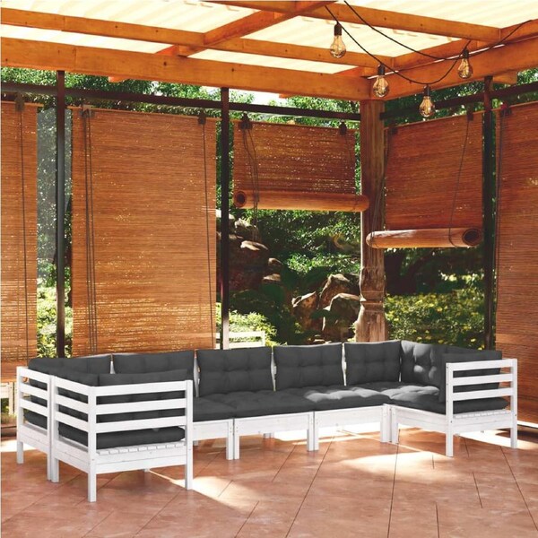 7 Piece Garden Lounge Set with Cushions White Pinewood vidaXL
