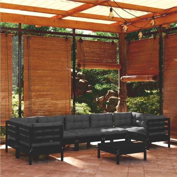 8 Piece Garden Lounge Set with Cushions Black Pinewood vidaXL