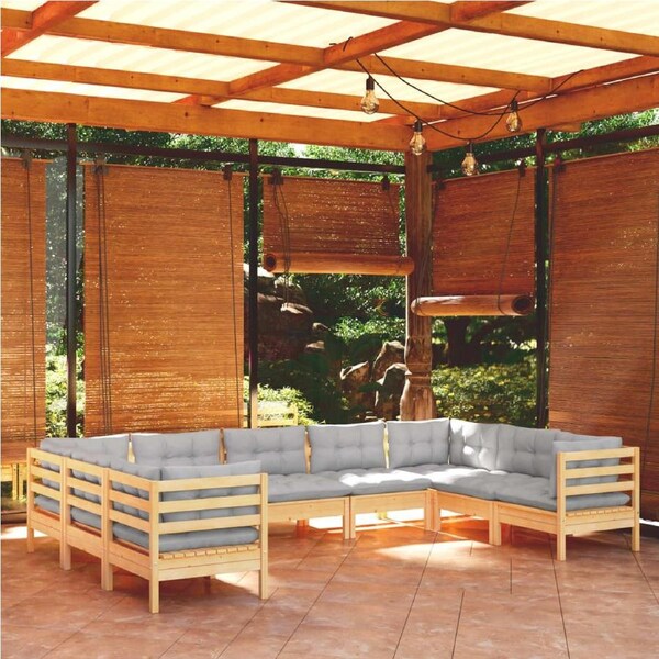 9 Piece Garden Lounge Set with Grey Cushions Pinewood vidaXL
