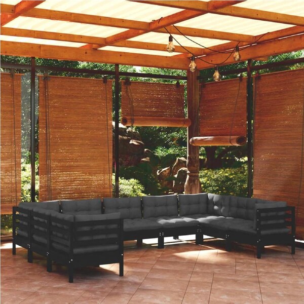 9 Piece Garden Lounge Set with Cushions Black Pinewood vidaXL