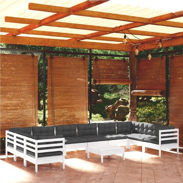 11 Piece Garden Lounge Set with Cushions White Pinewood vidaXL