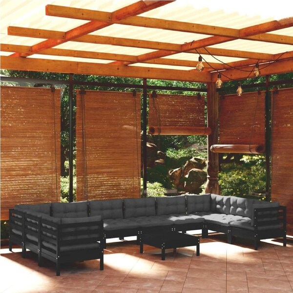 11 Piece Garden Lounge Set with Cushions Black Pinewood vidaXL