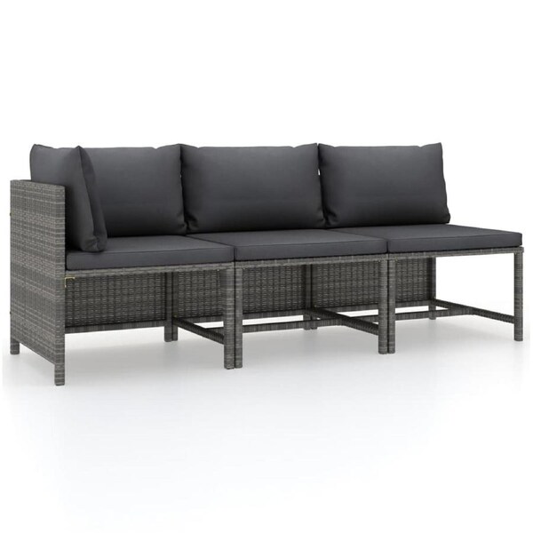 3 Piece Garden Lounge Set with Cushions Poly Rattan Grey vidaXL