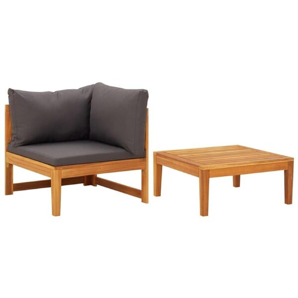 2 Piece Garden Lounge Set with Dark Grey Cushions Acacia Wood vidaXL