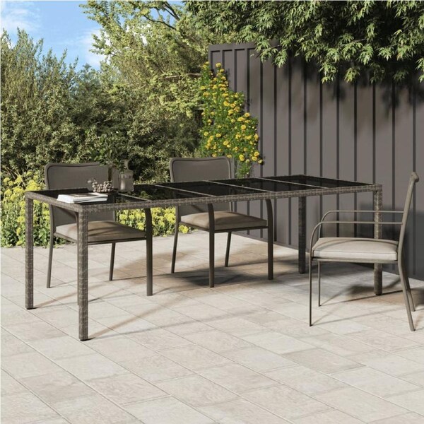 Garden Table Grey 250x100x75 cm Tempered Glass and Poly Rattan vidaXL