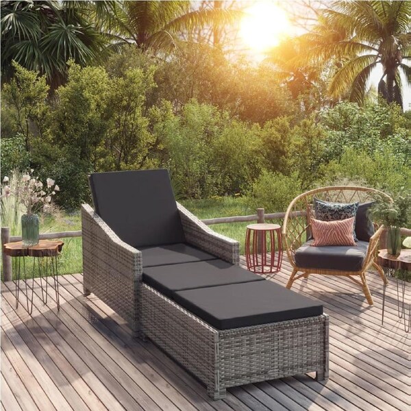 Sun Lounger with Dark Grey Cushion Poly Rattan Grey vidaXL