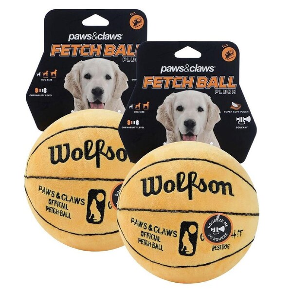 2PK Paws & Claws Wolfson 15cm Basketball Round Ball Plush Playing Pet Toy Dog