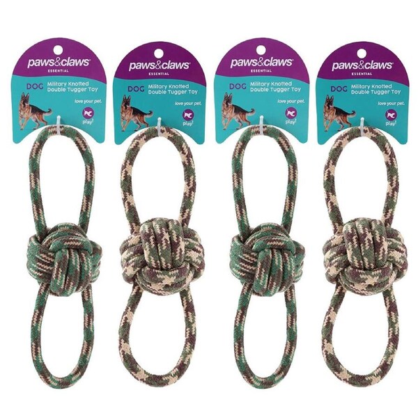 4x Paws & Claws Military 22cm Knotted Pet Dog Tugger Toy Chew/Bite Training Asst