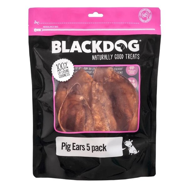 5pc Blackdog Naturally Good Dog/Pet Pigs Ears Healthy Food Treats/Snacks/Rewards
