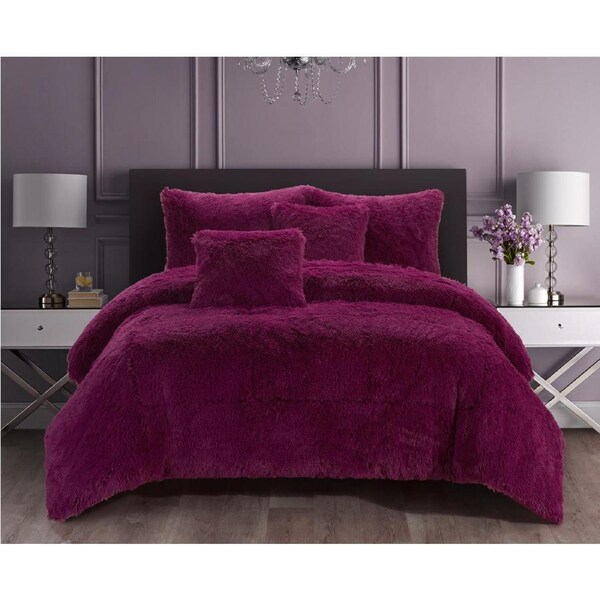 RAMESSES Shaggy Fleece Comforter Set Featuring 2-Bonus Cushion Covers King / Midnight Blue