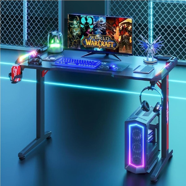 120cm Advwin Gaming Desk RGB LED Carbon Fiber Gamer Desk Office Workstation Study Table