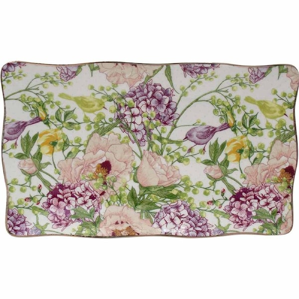 Kitchen Rectangle Porcelain Flowering Spring Floral Ceramic Plate