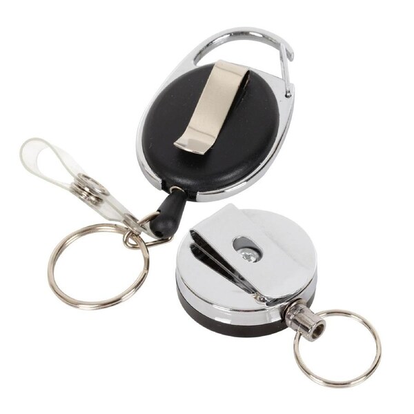 Retractable Keychain KeyRing Clip Heavy Duty Recoil Key Chain Holder Ring Badge Belt Reel ID Card Carabiner Cord Pull Metal Office Round Oval 2x