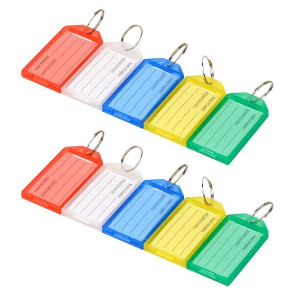 Key Tags Coloured, 10pcs, Plastic Assorted Colored Rings Indicate Luggage Tag ID Label Travel Suitcase Identity Name Card Transparent Keyring Case