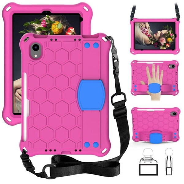 Catzon Hive iPad Case For iPad Mini 6 Durable Stand Cover With Shoulder Strap-RoseBlue