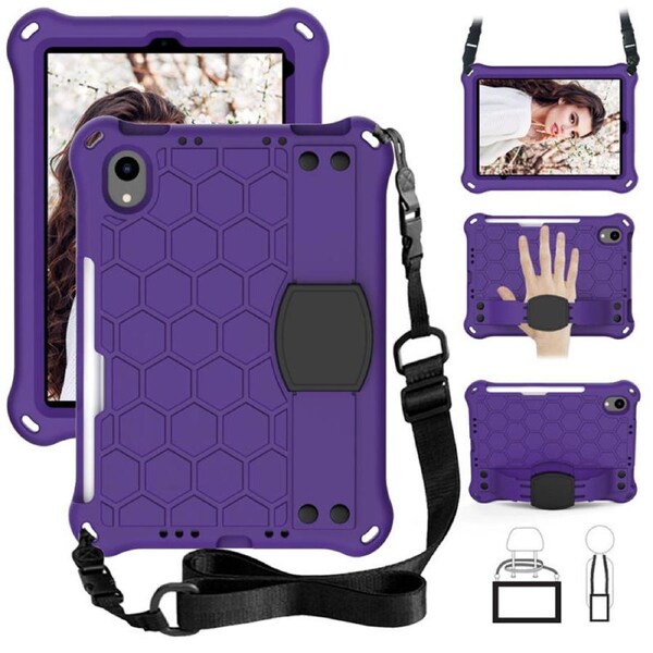 Catzon Hive iPad Case For iPad Mini 6 Durable Stand Cover With Shoulder Strap-PurpleBlack