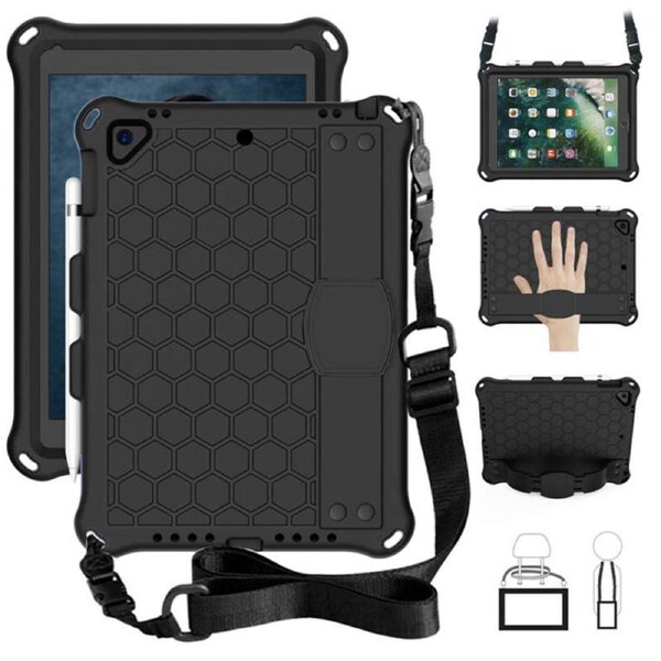 Catzon Hive iPad Case For iPad 5/6/Pro 9.7/iPad9.7 Durable Stand Cover With Shoulder Strap-Black