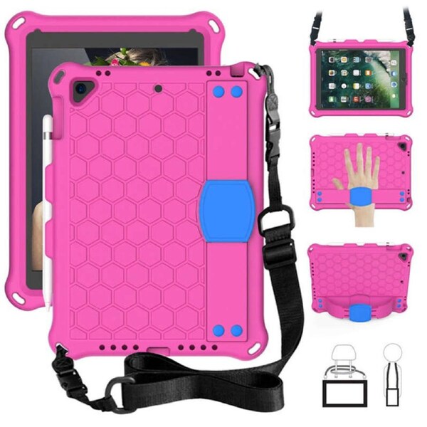 Catzon Hive iPad Case For iPad 5/6/Pro 9.7/iPad9.7 Durable Stand Cover With Shoulder Strap-RoseBlue