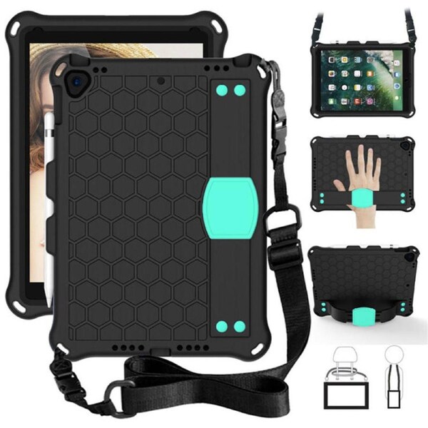 Catzon Hive iPad Case For iPad Pro/Air 10.5/iPad 10.2 Durable Stand Cover With Shoulder Strap-BlackAqua