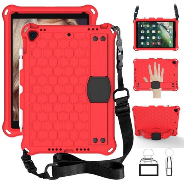 Catzon Hive iPad Case For iPad Pro/Air 10.5/iPad 10.2 Durable Stand Cover With Shoulder Strap-RedBlack