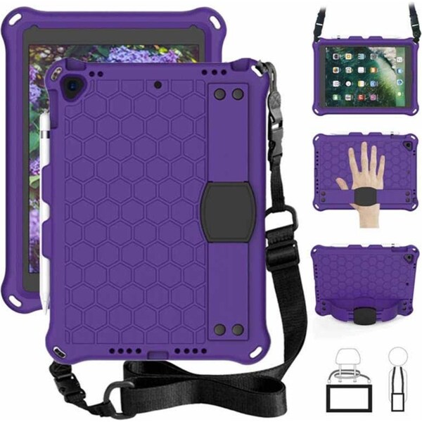 Catzon Hive iPad Case For iPad Pro/Air 10.5/iPad 10.2 Durable Stand Cover With Shoulder Strap-PurpleBlack