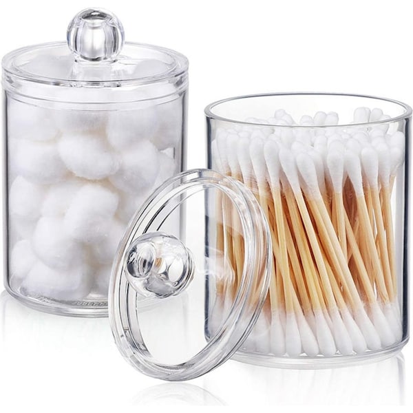 Catzon 2 Pcs Clear Plastic Box for Cotton Ball Cotton Swab Bathroom Canister Storage Organization