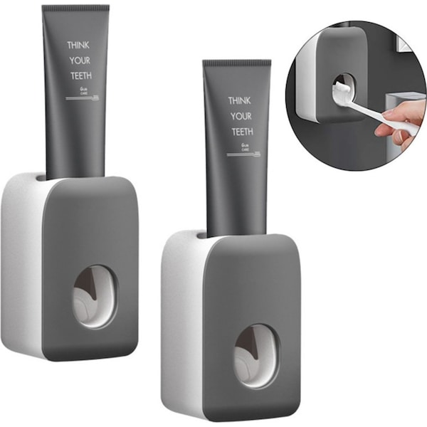 Catzon 2 PCS Automatic Toothpaste Dispenser Wall Mount Bathroom Accessories with Sticky Suction Pad-DarkGrey