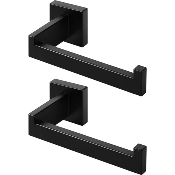 Catzon 2 Packs Matte Black Square Toilet Paper Holder Wall-Mounted Stainless Steel Roll Holder for Bathroom