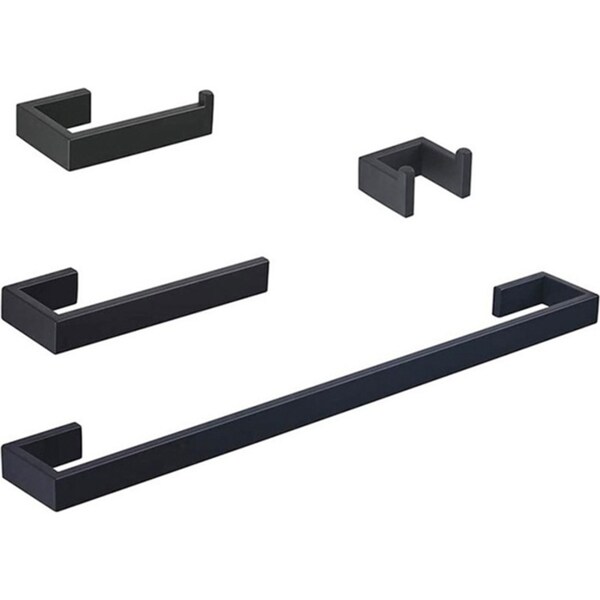 Catzon 4 Pcs Modern Bathroom Hardware Set Includes Bath Towel Bar Robe Hook Toilet Paper Holder-Black