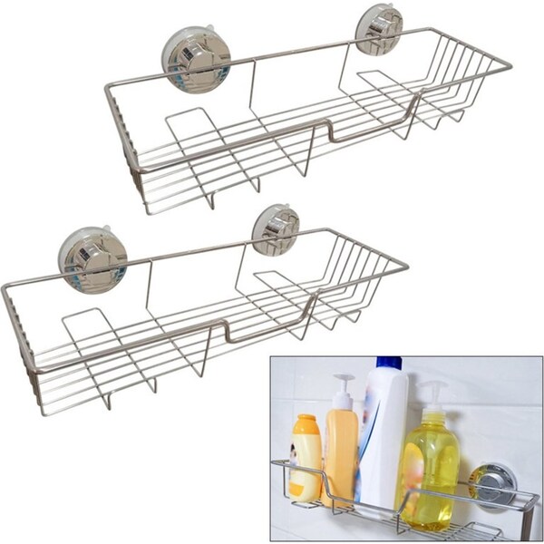 Catzon 2Pcs Strong Suction Cup Adhesive Shower Caddy Bath Shelf Storage with 4 Side Hooks for Shampoo Bathroom Accessories