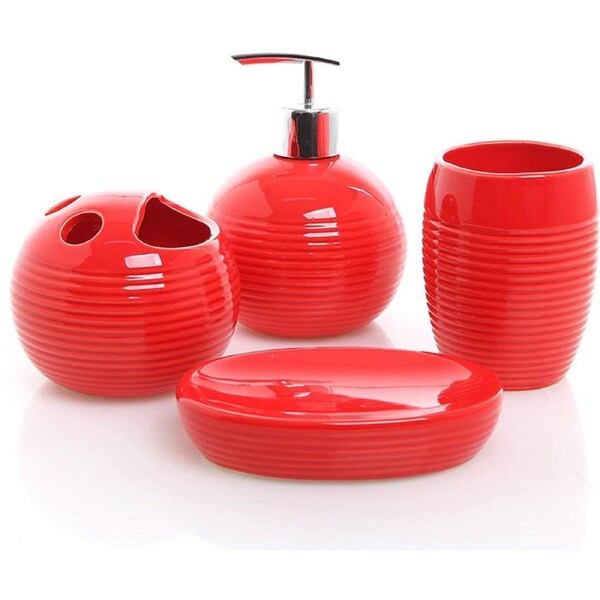 Catzon 4 Piece Ceramic Full Bathroom Accessory Set European Bathroom Supplies-Red