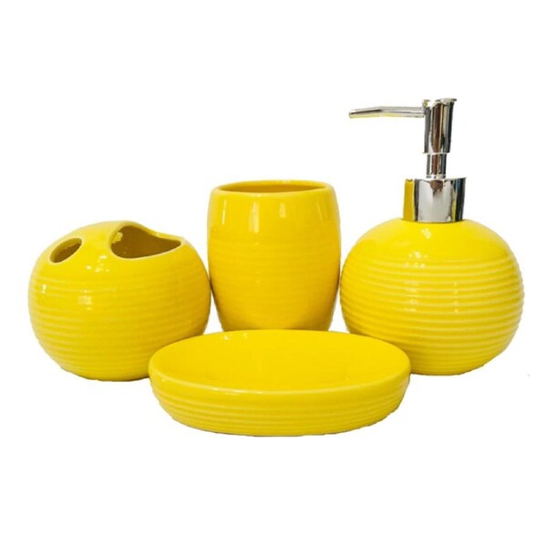 Catzon 4 Piece Ceramic Full Bathroom Accessory Set European Bathroom Supplies-Yellow