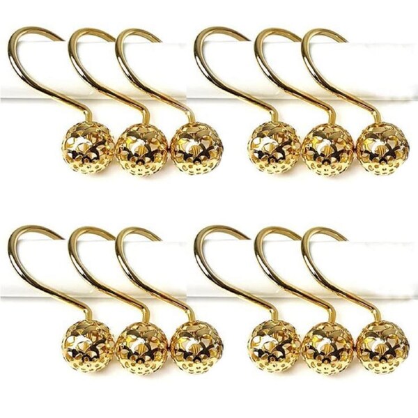 Catzon 12 Pcs Shower Curtain Rings Hooks Easy Roller Ball Hooks-Gold