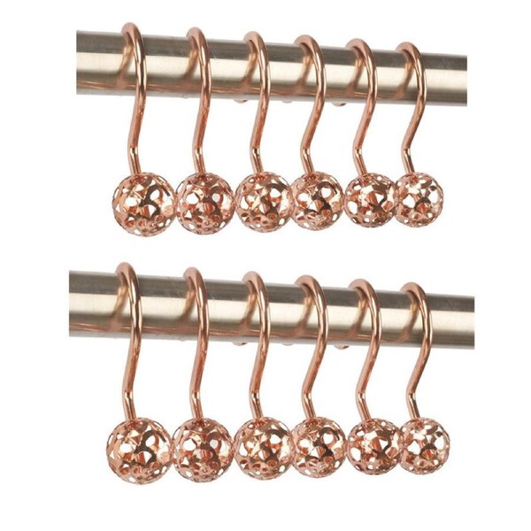 Catzon 12 Pcs Shower Curtain Rings Hooks Easy Roller Ball Hooks-RoseGold