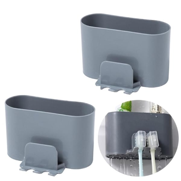 Catzon 2 Pcs Wall Mounted Toothbrush Holder Toothpaste Rack For Bathroom-Gray