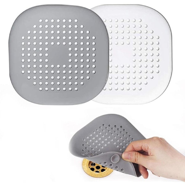 Catzon 2 Pcs Hair Catcher Square Drain Cover with Suction Cup Suit for Bathroom Kitchen-GrayWhite