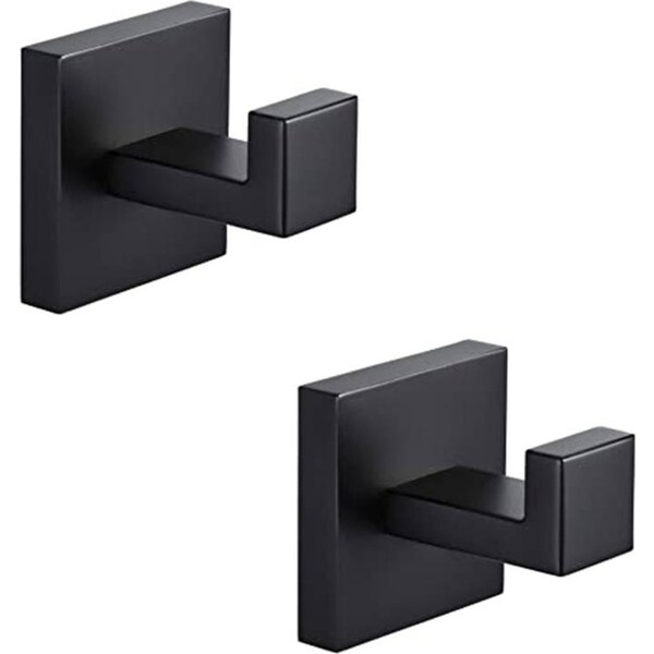 Catzon 2 Pack Bathroom Hooks 304 Stainless Steel Square Wall Hooks-Black