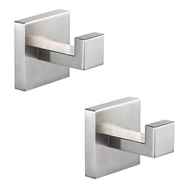 Catzon 2 Pack Bathroom Hooks 304 Stainless Steel Square Wall Hooks-Silver