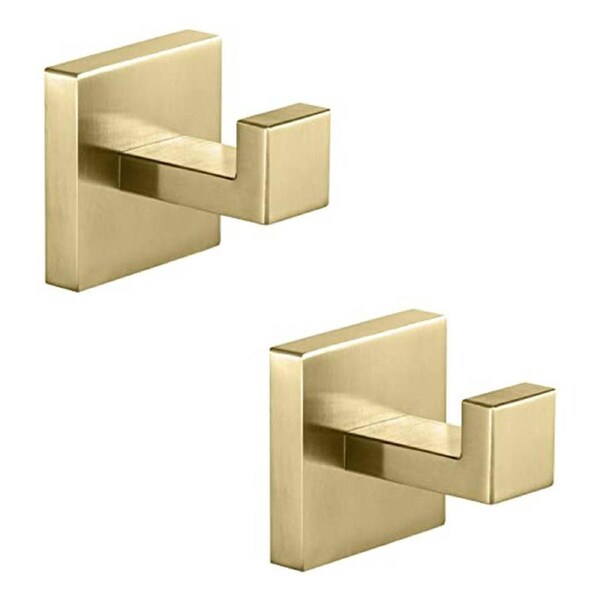 Catzon 2 Pack Bathroom Hooks 304 Stainless Steel Square Wall Hooks-Gold