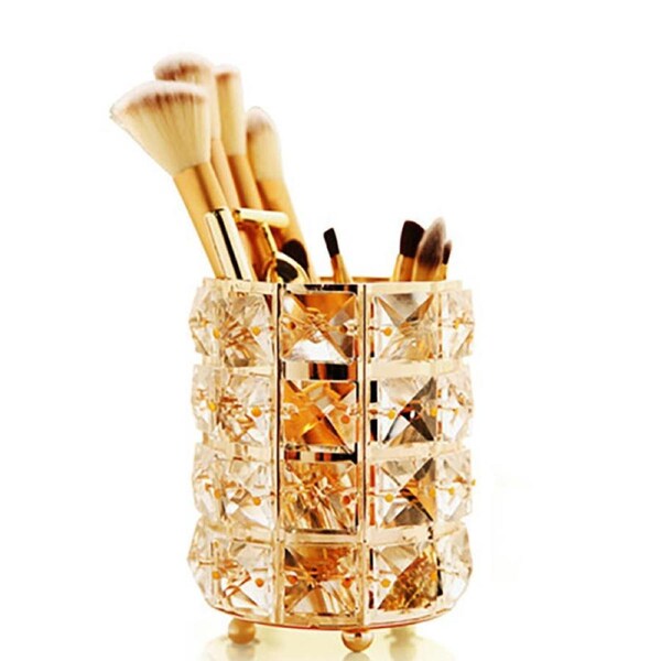 Catzon Makeup Brush Holder Crystal Comb Brushes Pen Storage Container-Gold