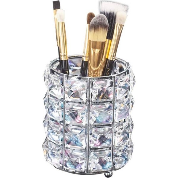 Catzon Makeup Brush Holder Crystal Comb Brushes Pen Storage Container-Sliver